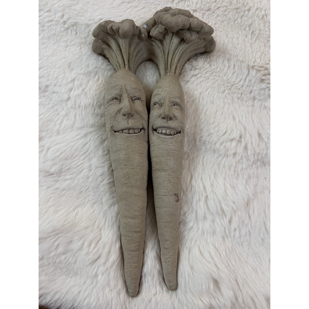 Pair of Carrots Sculpture Plaque with Funny Faces Carruth Studio BUNCHES OF FUN